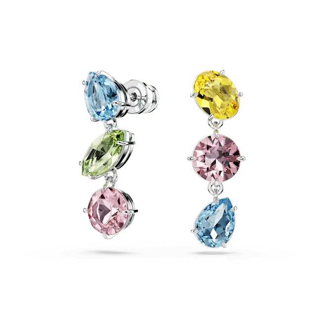 Swarovski Earrings Swarovski Gema Drop Earrings Asymmetrical Design Mixed cuts Multicolored Rhodium plated