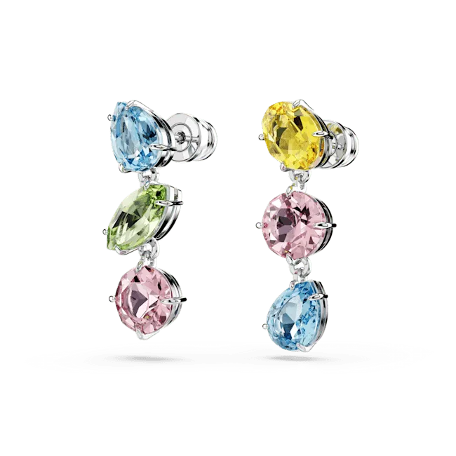 Swarovski Earrings Swarovski Gema Drop Earrings Asymmetrical Design Mixed cuts Multicolored Rhodium plated