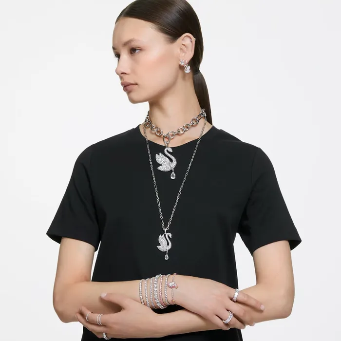 Swarovski Iconic Swan necklace Long White Rhodium plated Swarovski Necklaces