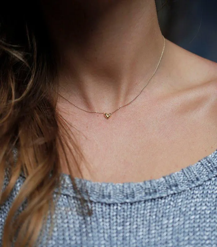 Sweet 14K Solid Gold Heart Necklace Capucinne Necklaces