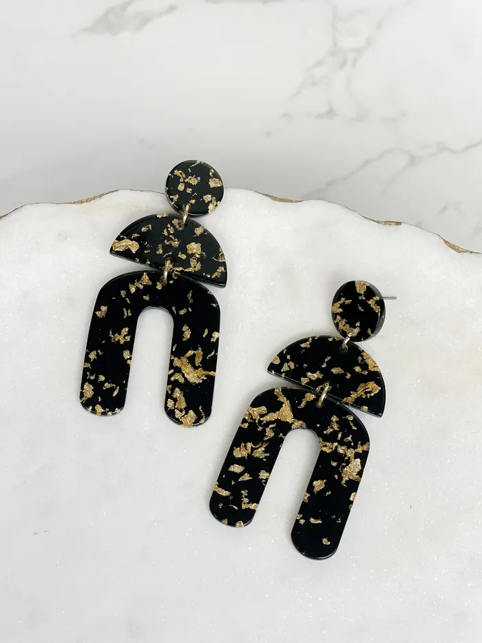 Tiered Geometric Arch Gold Foil Dangle Earrings Black Prep Obsessed JJ Earrings Tiered Geometric Arch Gold Foil Dangle Earrings Black Prep Obsessed JJ Earrings