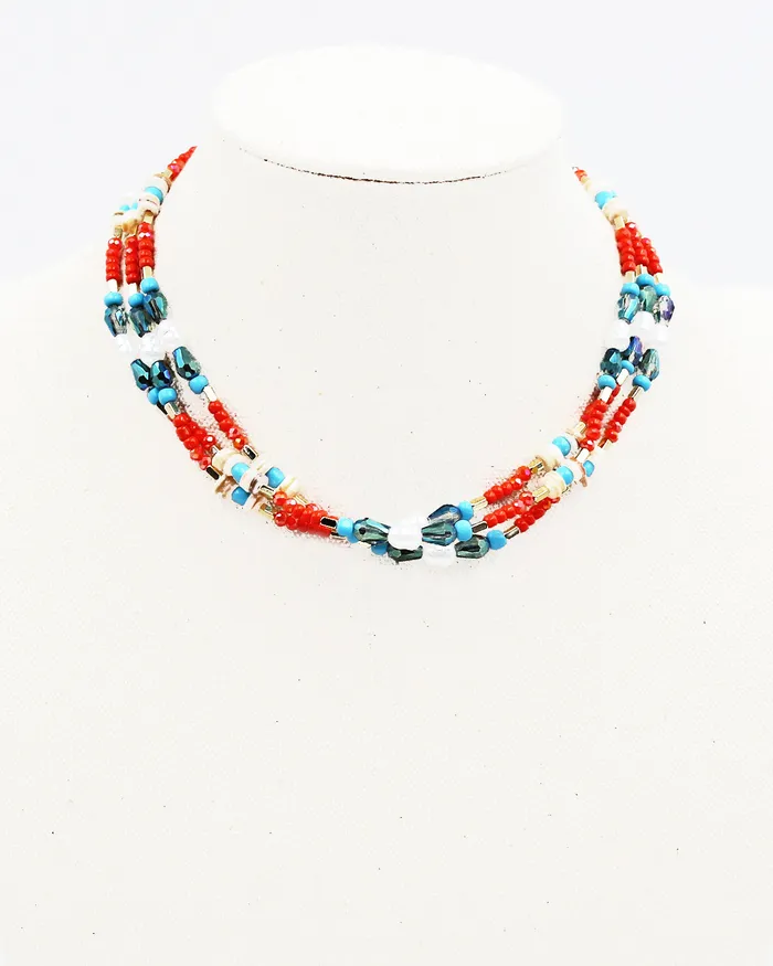 Triple Layered Mixed Bead Necklace 06192023H26 Necklaces Triple Layered Mixed Bead Necklace 06192023H26 Necklaces
