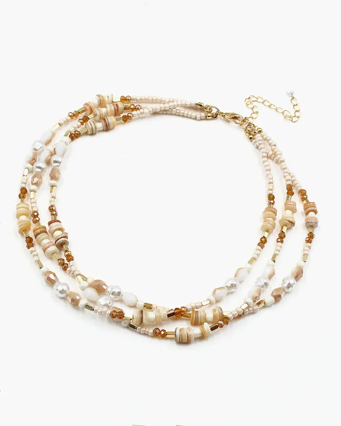 Triple Layered Mixed Bead Necklace 06192023H26 Necklaces Triple Layered Mixed Bead Necklace 06192023H26 Necklaces