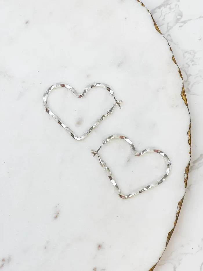 Twisted Heart Hoop Earrings Silver Prep Obsessed MOA Earrings