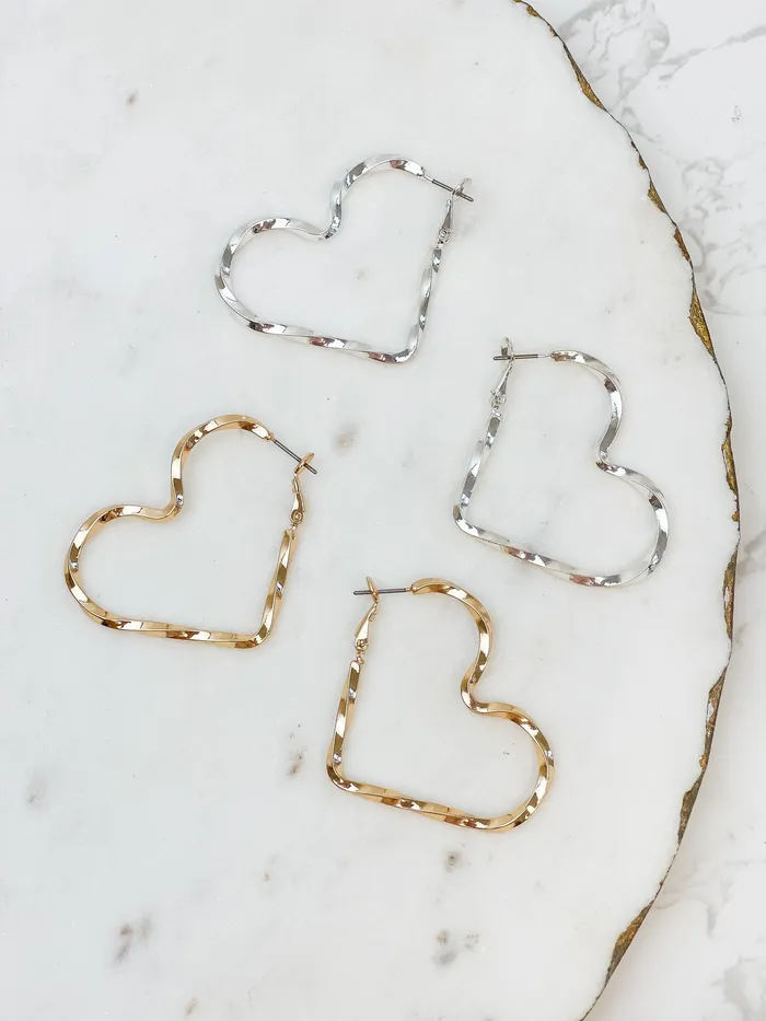 Twisted Heart Hoop Earrings Silver Prep Obsessed MOA Earrings