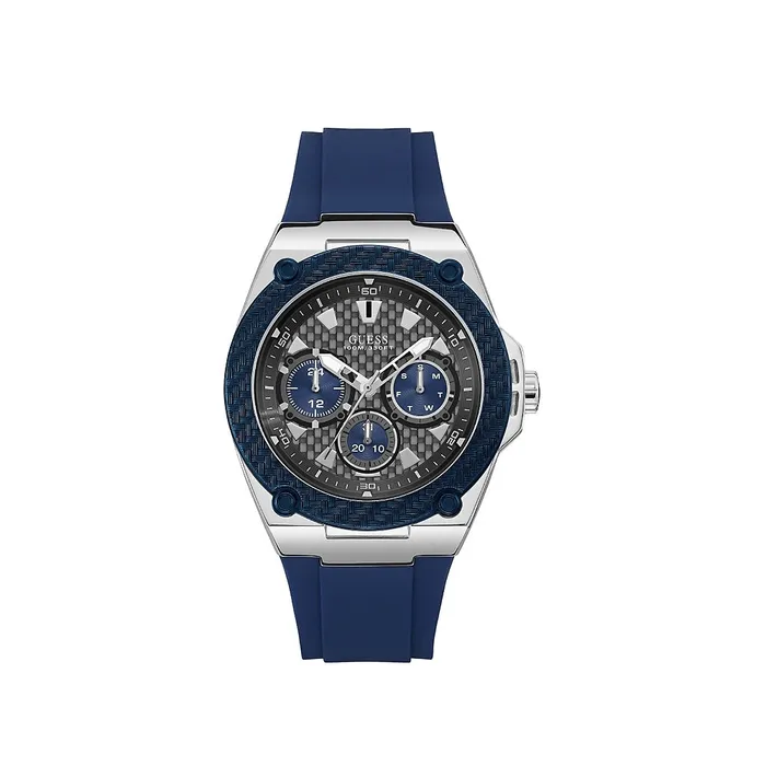 Watches Guess Mens Chronograph Watch With Black Carbon Fiber Dial Blue Rubber Strap Guess Watches Guess Mens Chronograph Watch With Black Carbon Fiber Dial Blue Rubber Strap Guess