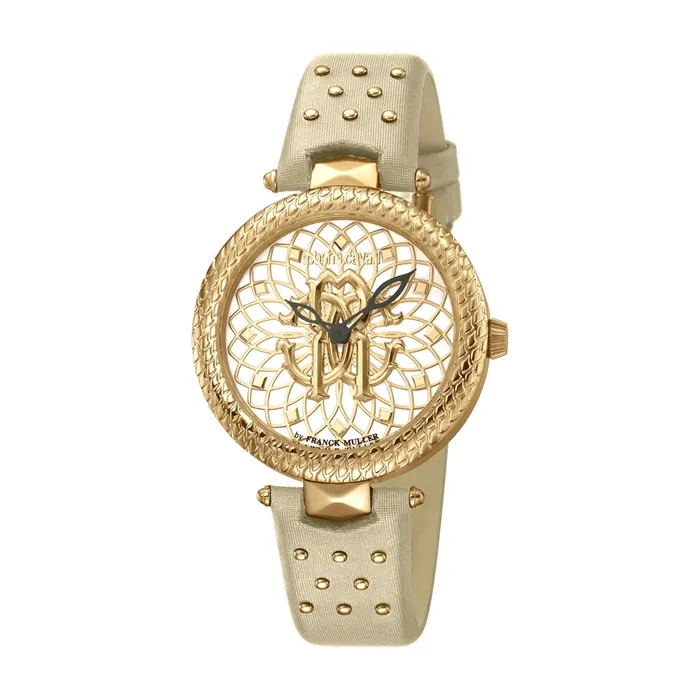 Watches Roberto Cavalli Ladies Watch Beige Leather Strap Golden Color Case Dial With Flower Design Roberto Cavalli Watches Roberto Cavalli Ladies Watch Beige Leather Strap Golden Color Case Dial With Flower Design Roberto Cavalli
