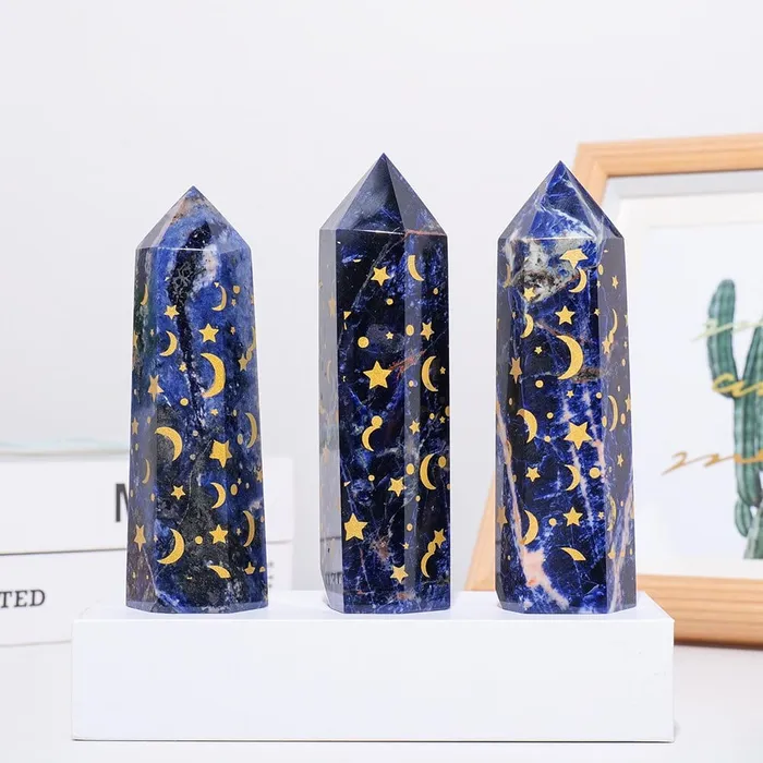 wickedafstore Necklaces Sodalite With Gold Star And Moon Crystal Tower