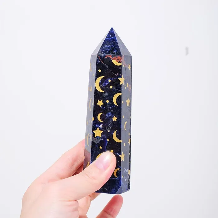 wickedafstore Necklaces Sodalite With Gold Star And Moon Crystal Tower