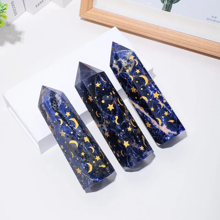 wickedafstore Necklaces Sodalite With Gold Star And Moon Crystal Tower