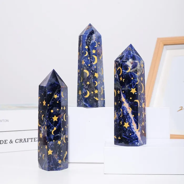 wickedafstore Necklaces Sodalite With Gold Star And Moon Crystal Tower
