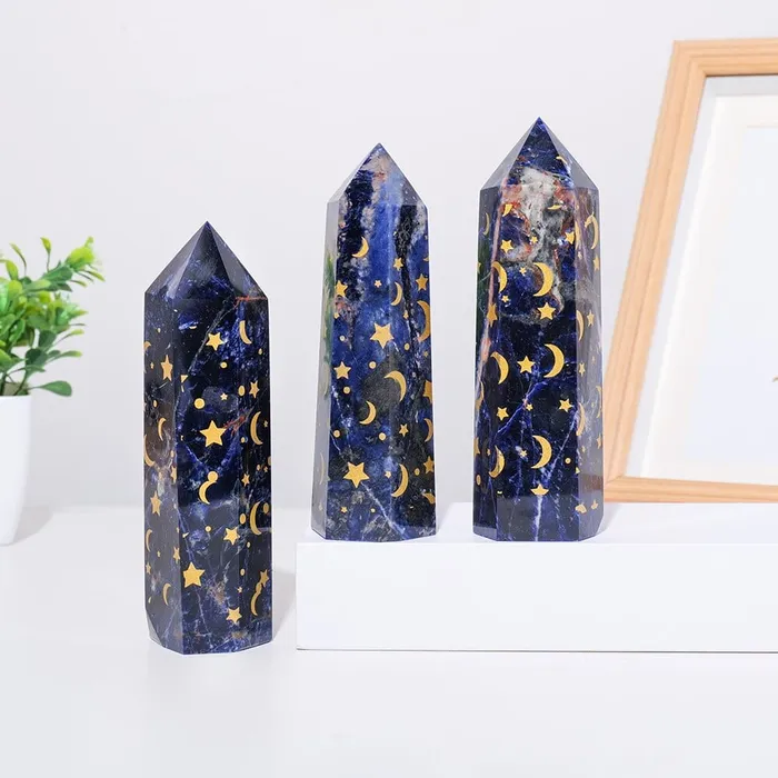 wickedafstore Necklaces Sodalite With Gold Star And Moon Crystal Tower