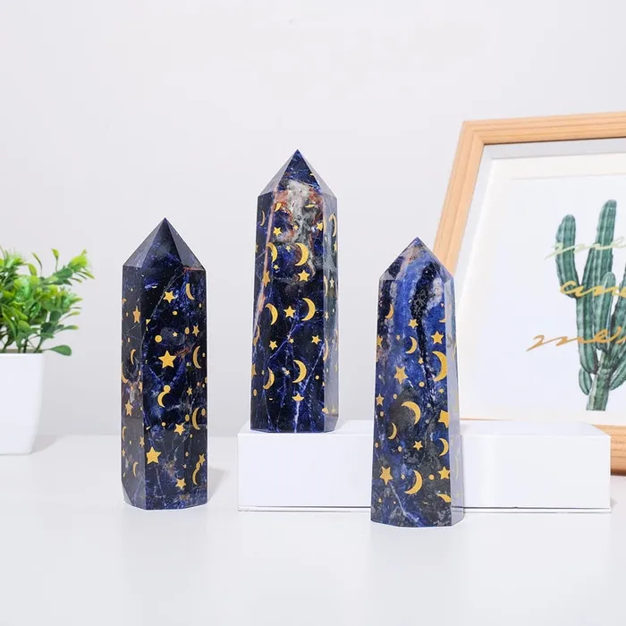 wickedafstore Necklaces Sodalite With Gold Star And Moon Crystal Tower
