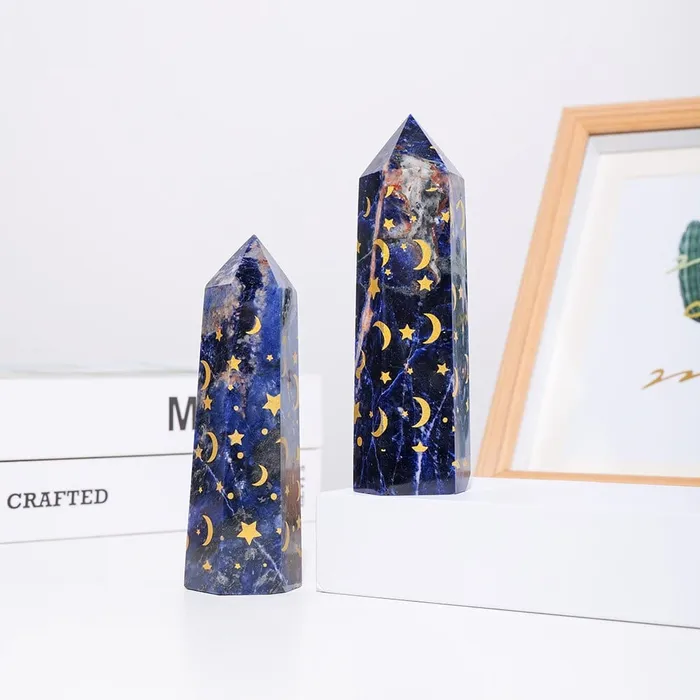 wickedafstore Necklaces Sodalite With Gold Star And Moon Crystal Tower