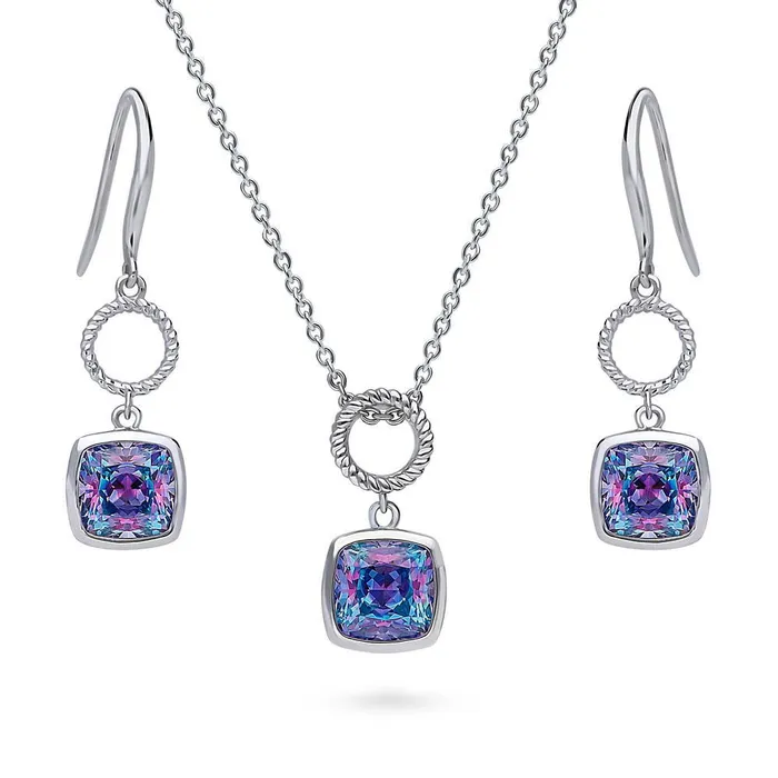 Woven Open Circle Purple Aqua CZ Set in Sterling Silver BERRICLE Rings
