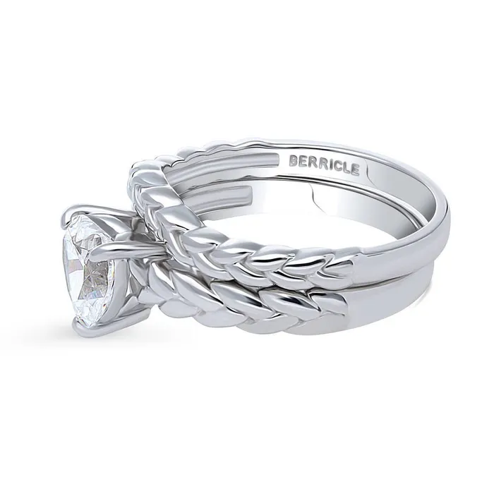 Woven Solitaire 11ct CZ Ring Set in Sterling Silver BERRICLE Rings